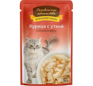 Деревенские лакомства пауч д/кош Курица и утка желе 70г